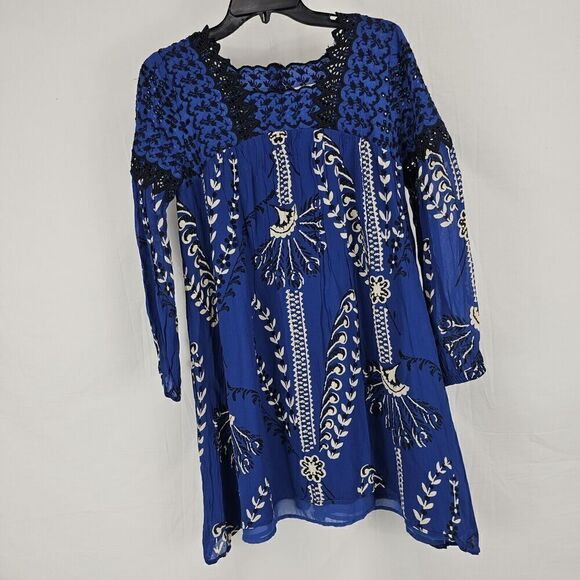 FLOREAT ANTHROPOLOGIE Black Blue Embroider Floral LISSE Peasant BOHO Dress 2 - Picture 4 of 10